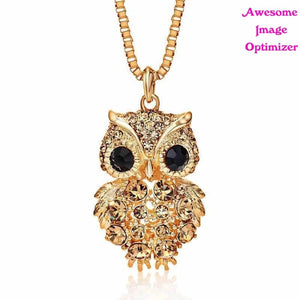 Retro Antique Alloy with Rhinestone Crystal Owl Long Necklace GD