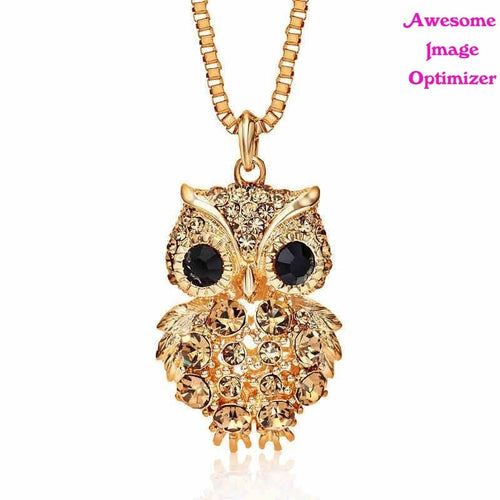 Retro Antique Alloy with Rhinestone Crystal Owl Long Necklace GD