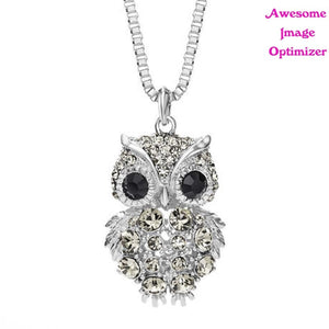 Retro Antique Alloy with Rhinestone Crystal Owl Long Necklace GD