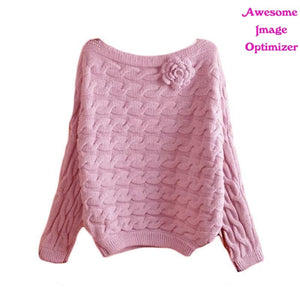 Women Sweater-Rose Twisted Bat Sleeve Neckline Knitted Jersey